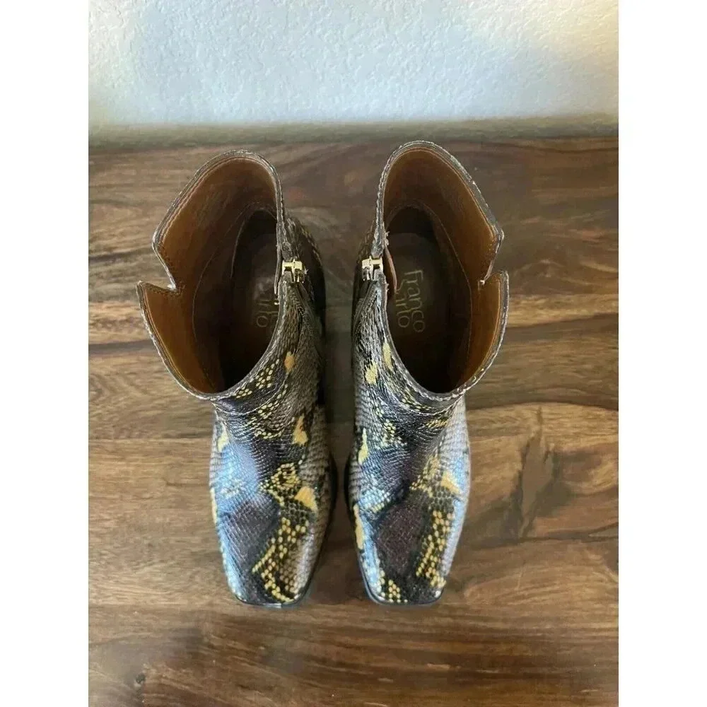 Franco Sarto Size 7M Generous Leather Snake Print Block women Heel Bootie